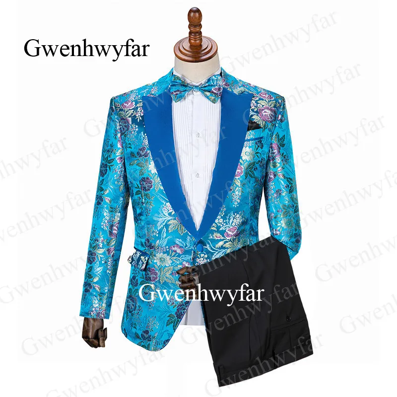 picture color Gwenhwyfar индивидуальный заказ Роскошные фиолетовые смокинги двубортный ЖАККАРДОВЫЕ мужские костюмы Groomsmen костюм Homme Terno Slim Fit 2 шт - Цвет: picture color