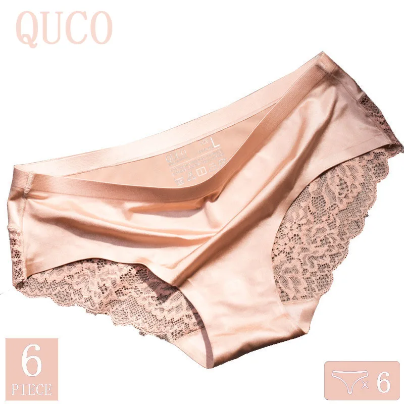 6pcs/lot QUCO brand women underwear Ice silk seamless lace briefs sexy lingerie Women's panties