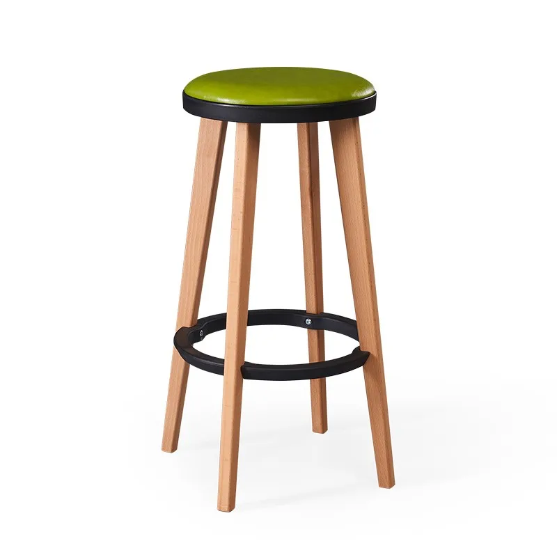 Деревянный высокий барный стул скандинавский домашний простой из цельного