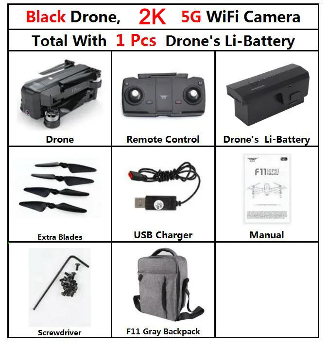 F11Pro 2K 1b Gray SJRC F11 PRO бесщеточный gps RC складной Дрон Квадрокоптер вертолет с Wi-Fi FPV 1080 P/2 K HD камера 25 минут время полета - Цвет: F11Pro 2K 1b Gray