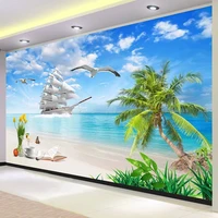custom photo 3d beach poster wall painting wallpaper sailboat coconut tree seascape living room bedroom restaurant mural pared