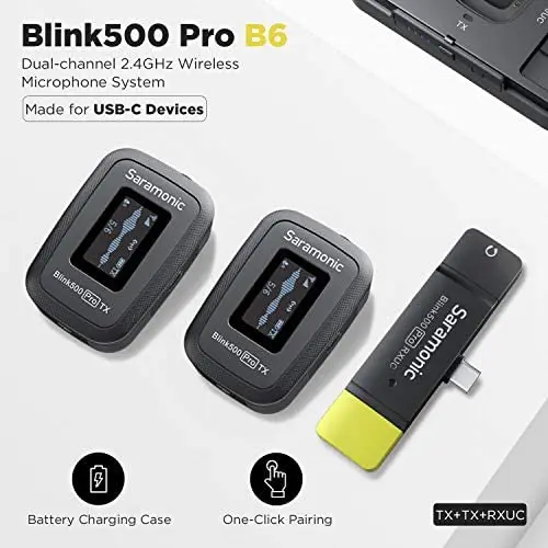 구매 Saramonic Blink500 Pro 듀얼 채널 무선 라발리에 마이크, 휴대폰 노트북 태블릿 비디오 녹화 유튜브 인터뷰 (B6)