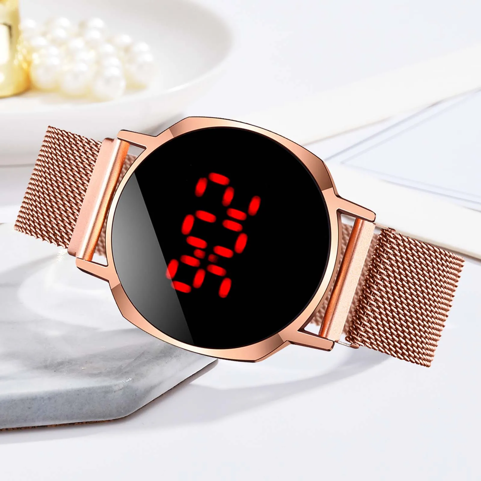 

Frauen Elektronische Uhr Led-anzeige Multifunktions Armbanduhr Casual Wasserdicht Sliver Rose Gold Mesh Edelstahl Uhren Uhren