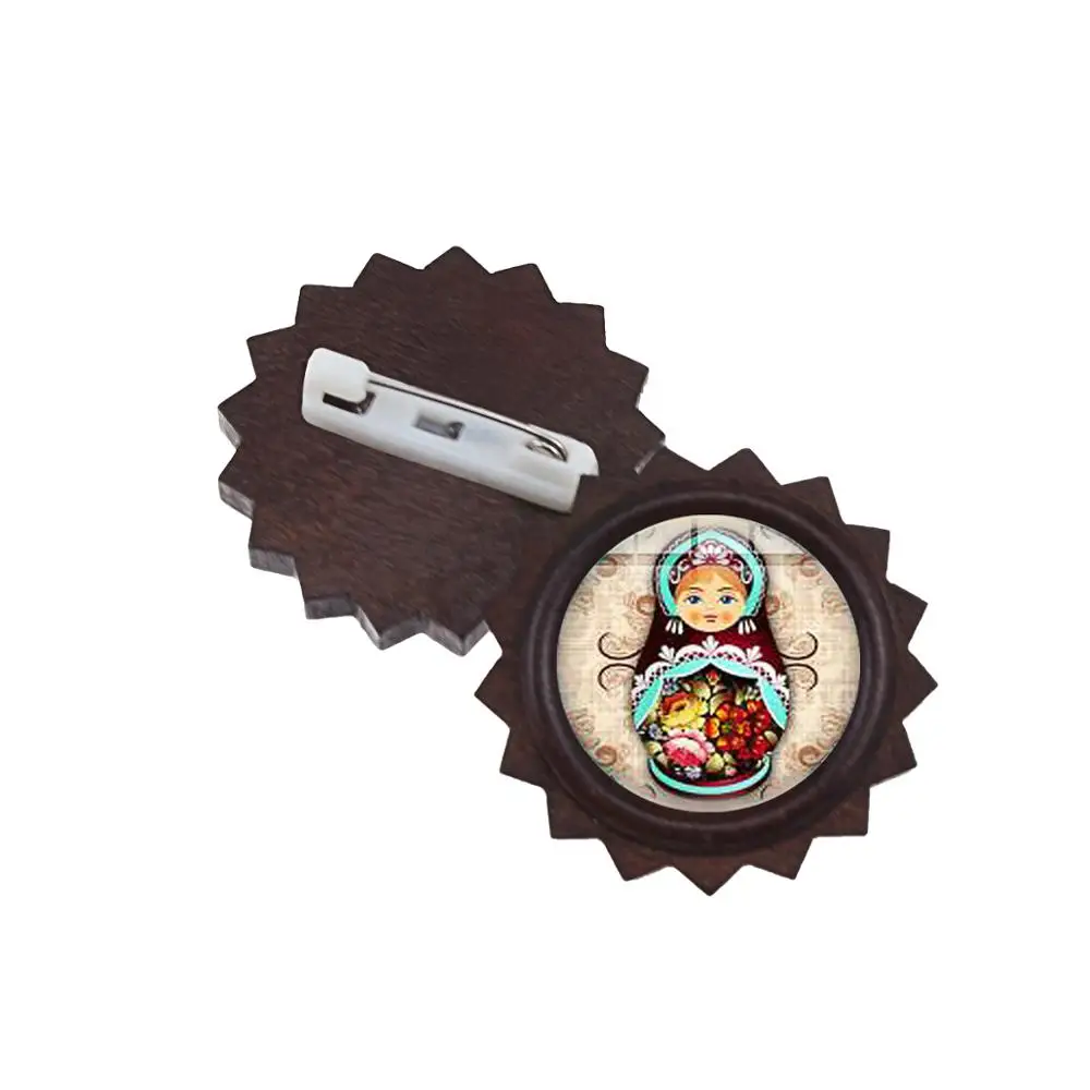 SONGDA Винтаж деревянный русская броши &quotКукла&quot Удачи матрешки Стекло кабошон