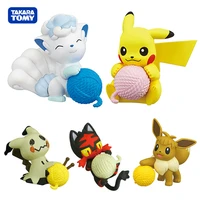 takara tomy pokemon action figure gacha pokemon warm toy pikachu litten eevee and yarn ball model