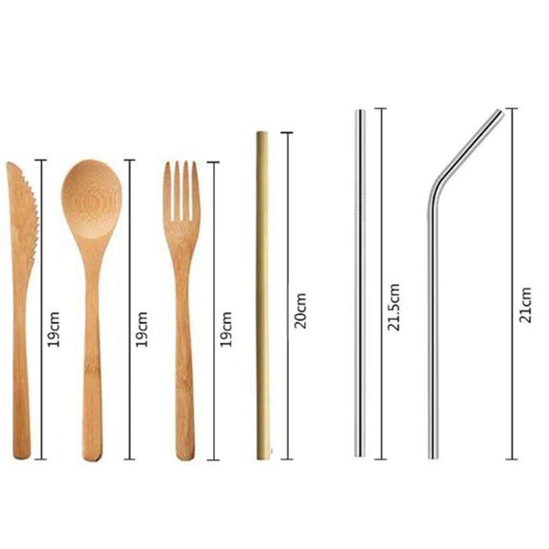 6 Pcs/ Set Reusable Bamboo Cutlery Portable Tableware Wooden Fork Spoon Knife With Bag For Travel Utensi | Дом и сад