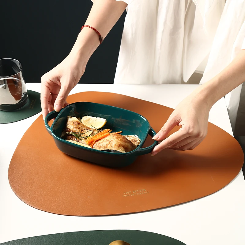 

2/4/6 Sets Placemat Leather Coaster Tableware Pad PU Table Mat Heat Insulation Non-Slip Bowl