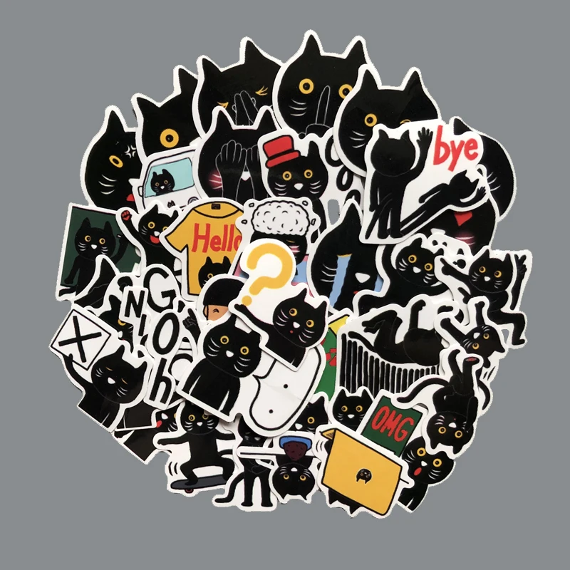 40 шт. милый пакет выражений маленькая черная кошка наклейка для рюкзака ПВХ