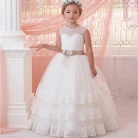 new sleeveless cascading lace flower girl dresses for weddings first communion dresses with ribbons girls pageant gown