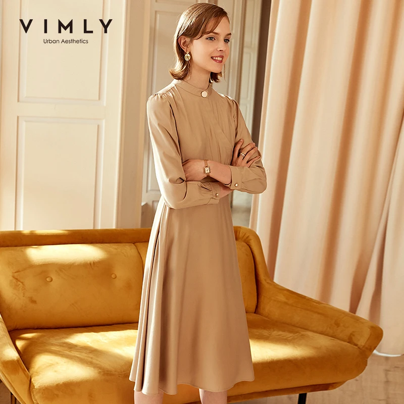 Платье женское с воротником-стойкой высокой талией и длинным рукавом F5839 |