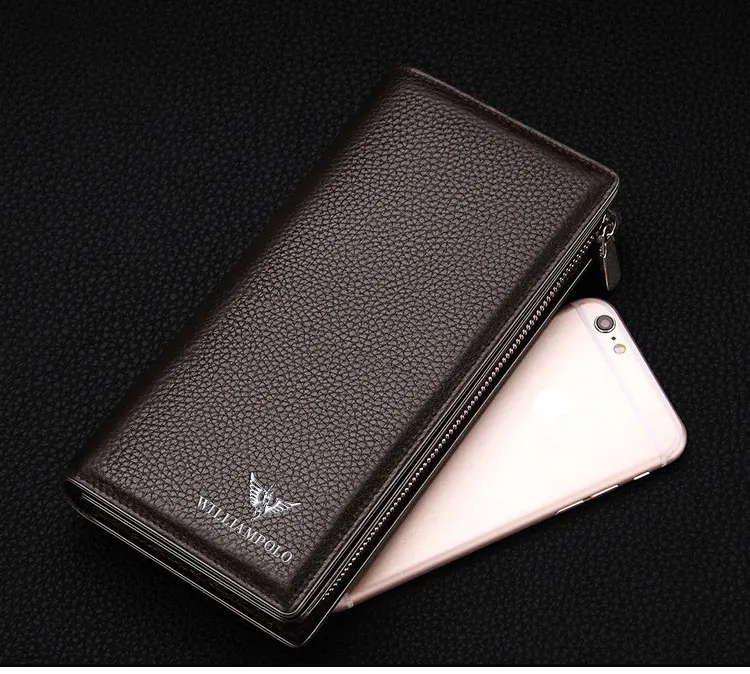Mens Wallet Zipper Hasp Design Long Genuine Leather Business Phone For Credit Cards Clutch Wallet Men Gift