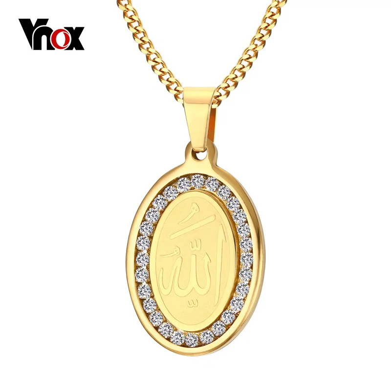 Vnox мусульманских Ислам Бог Аллах Цепочки и ожерелья CZ камень инкрустация