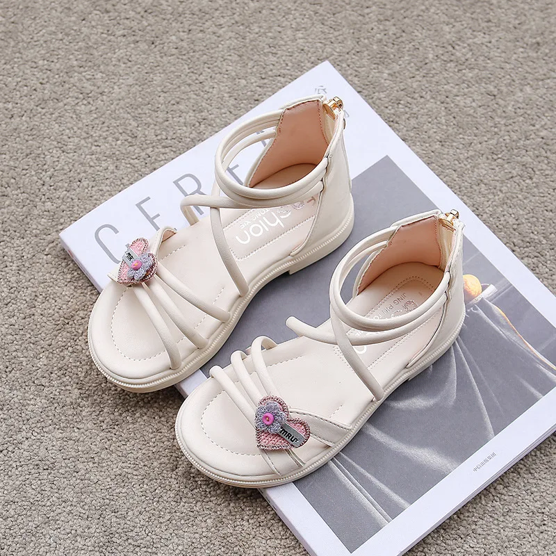 Sandalias para ni&ntilde;os y ni&ntilde;as, zapatos de gladiador con cremallera, transpirables, de princesa, para fiesta, a la moda, planos, para playa-0