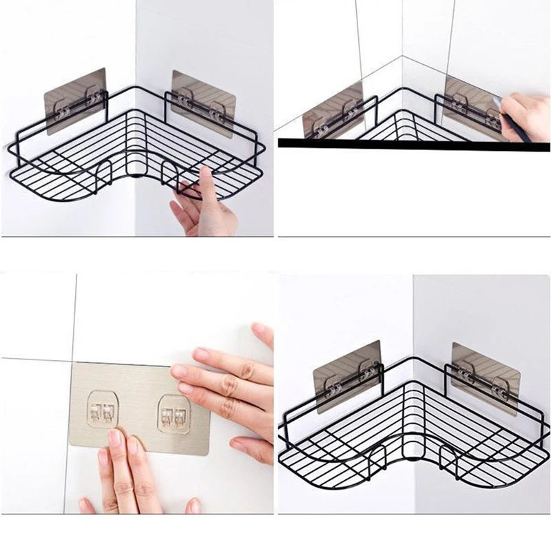 

Bathroom Shelf Organizer Triangle Free Adhesive Wall Mounts Storage for Kitchen Metal Shelf Hanging Rack Bathroom Accessories