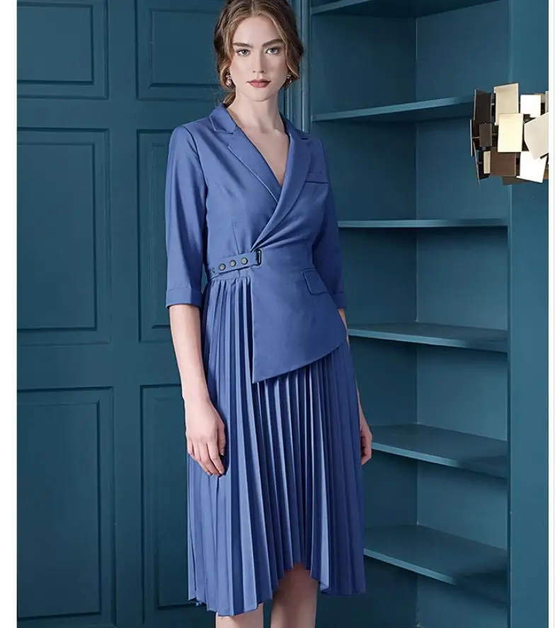 Женское асимметричное плиссированное платье KoHuiJoo на пуговицах с карманами лето