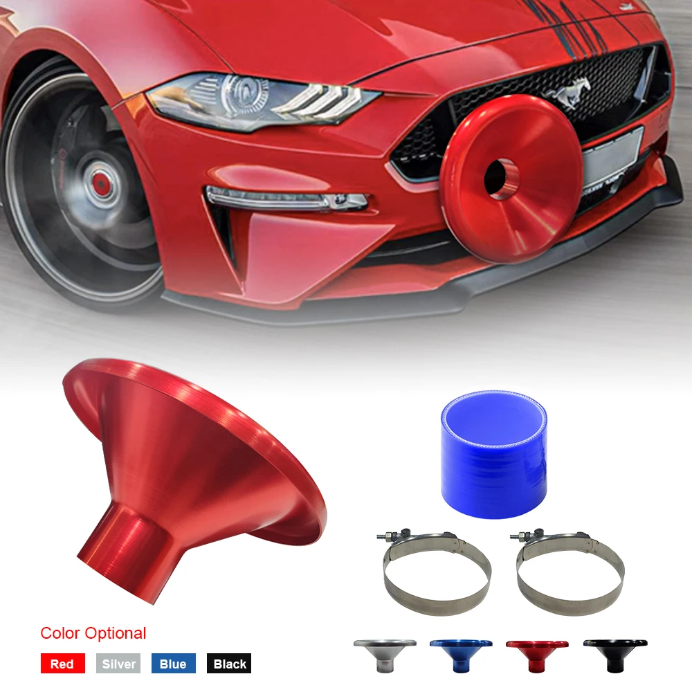 

4" Car Bellmouth Velocity Stack Adapter Air Intake Turbo Horn Silver Blue Red Black Tone Air Intake Turbo Horn with 4inch Hose