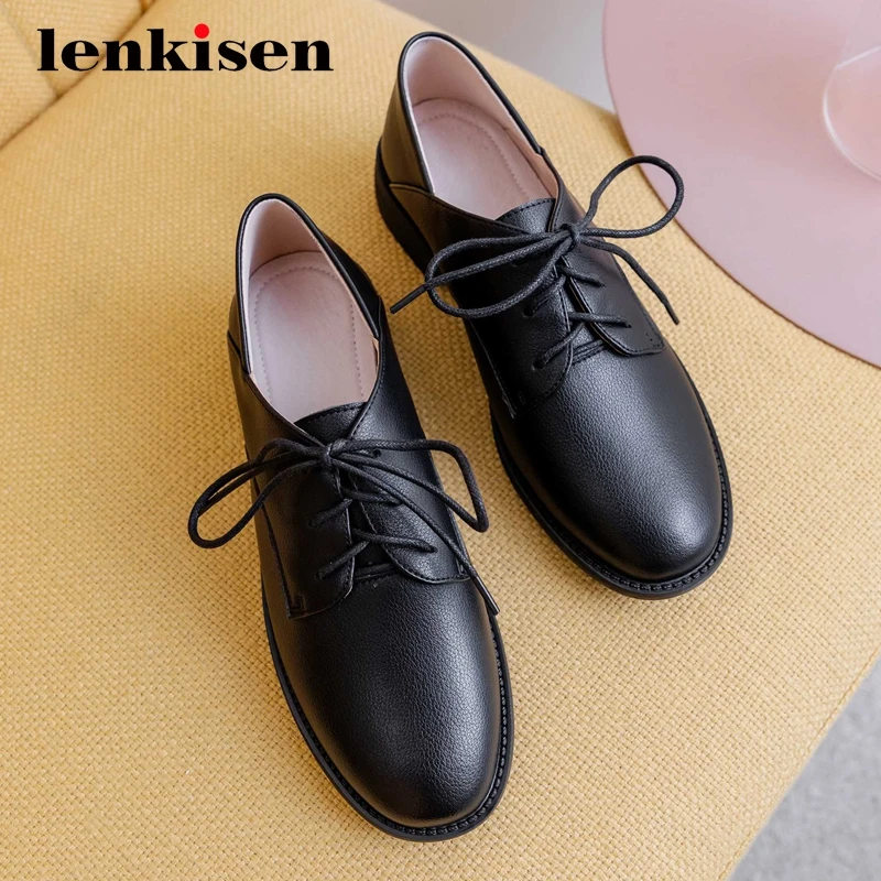 

Lenkisen large size preppy style european design fashion round toe med square heel zipper beauty lady daily wear women pumps L12
