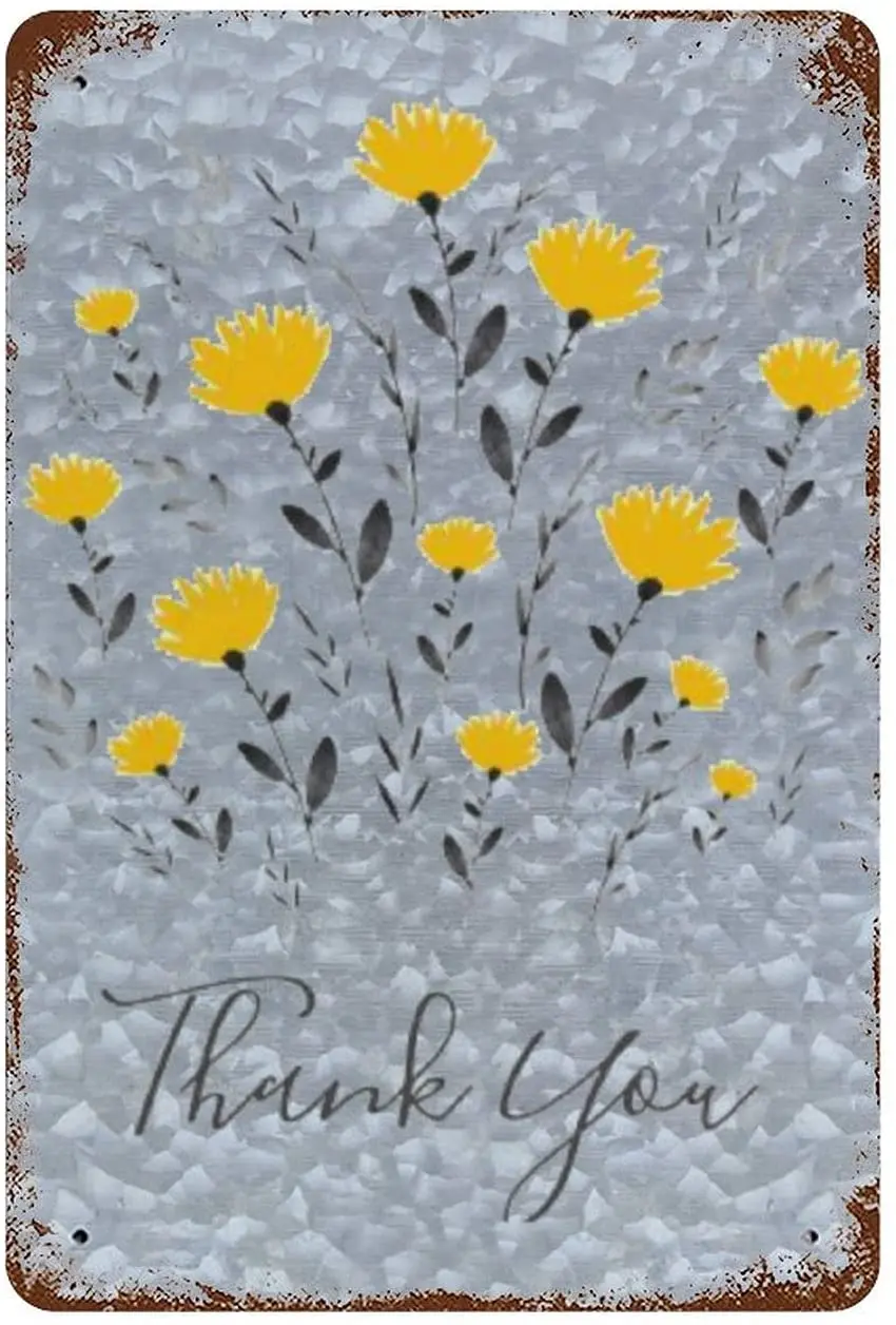 

KERZEN Farmhouse Galvanized Tin Sign Vintage Yellow Gray Floral Garage Metal Plate for Kitchen Home Garden bar Metal Decor