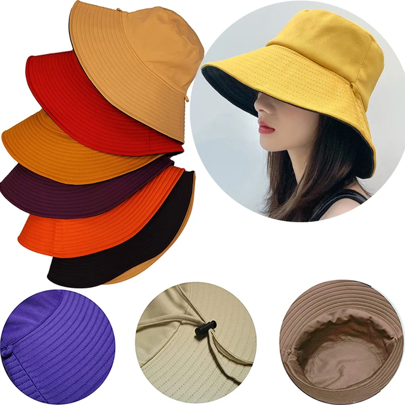 

Foldable Double-sided Bucket Hat Fisherman Sun Hat for Women Girls Outdoor Beach Visor Hats Anti-UV Wide Brim Sunscreen Cap Caps