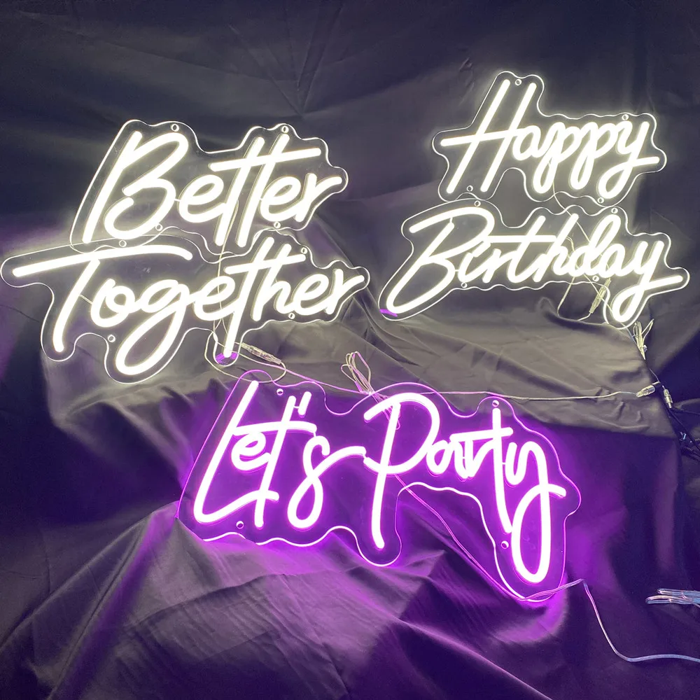 Neon Sign Led Light Happy Birthday Transparent Acrylic Oh Baby Neon Lamp Letter Bedroom Wedding Party Wall Decoration Nightlight