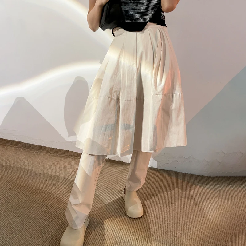 

TWOTWINSTYLE Patchwork Ruched Skirts For Female High Waist Slimming With His Trousers Women's Skirt Fashion Streetwear New