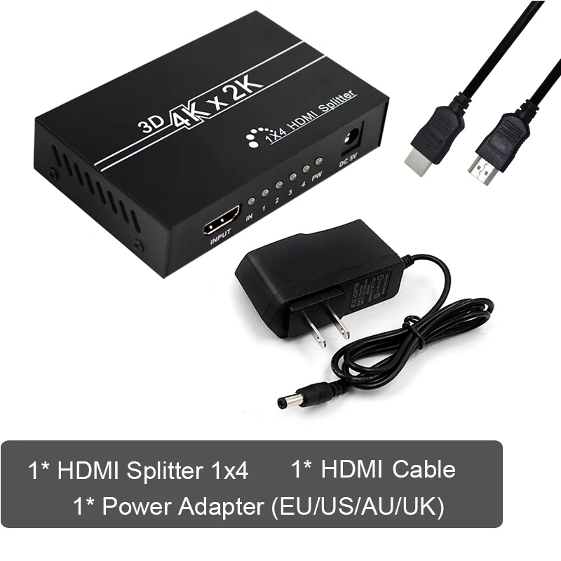 PLUG AND HDMI Full HD 1080P HDMI сплиттер 1x4 HDMI 1HDMI К 4 HDMI 1 в 4 Выход HDMI дистрибьютор с блоком питания для HDTV, DVD плеера, PS4 и т. Д - Цвет: PLUG AND HDMI
