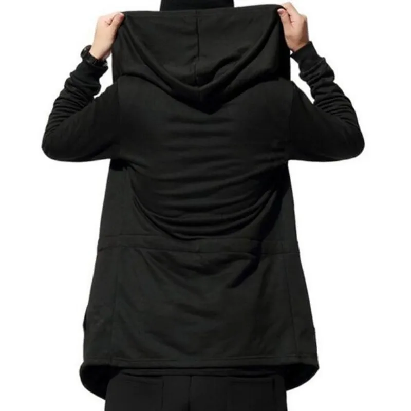Модный мужской черный кардиган с капюшоном пальто мужское Свободное в стиле панк