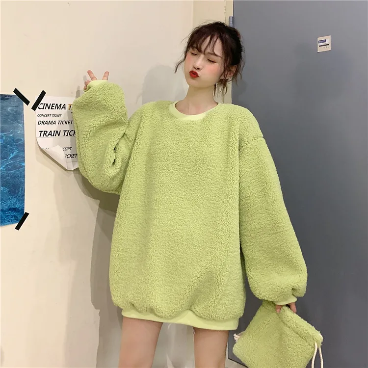 

Sweatshirt Hoodies Women Korean Oversize Harajuku Solid Fleece Winter Womens Outerwear Simple Sweet Match Sweatshirt Pullovers