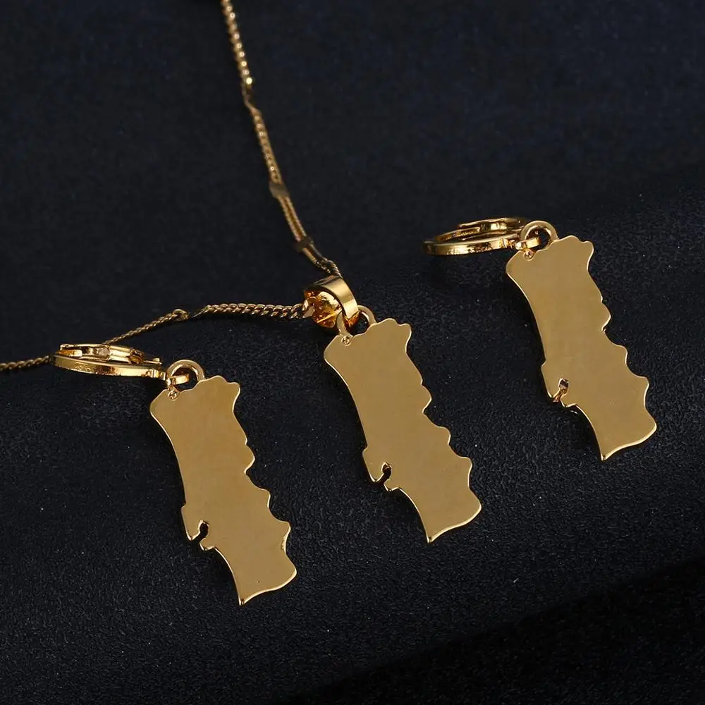 Золотой цвет карта Португалии кулон ожерелье серьги португальский ювелирные