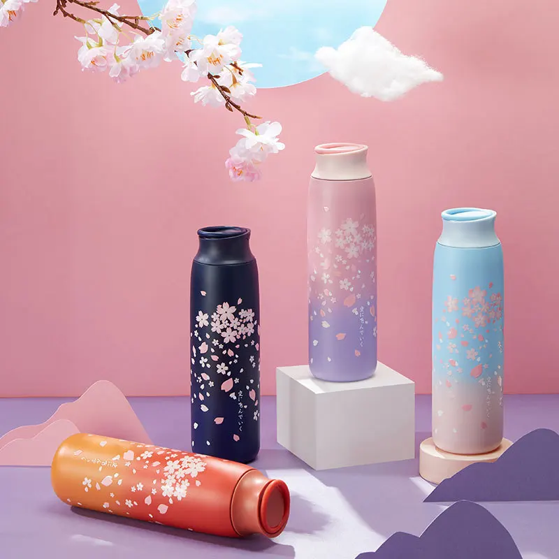 

470ML Portable Cherry blossoms Thermos Coffee Mug 304 Stainless Steel Vacuum Flask Insulated Cup Travel coffee mug Water Bottle