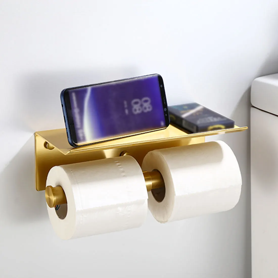 

Kitchen wall mounted black toilet paper holder paper towel holder roll holder with cell phone storage rack bathroom accessories