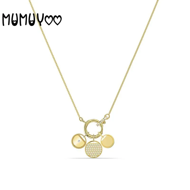 

Fashion jewelry high quality swa,2020 new crystal gold multi pendant spring clasp clavicle chain racket coin women necklace