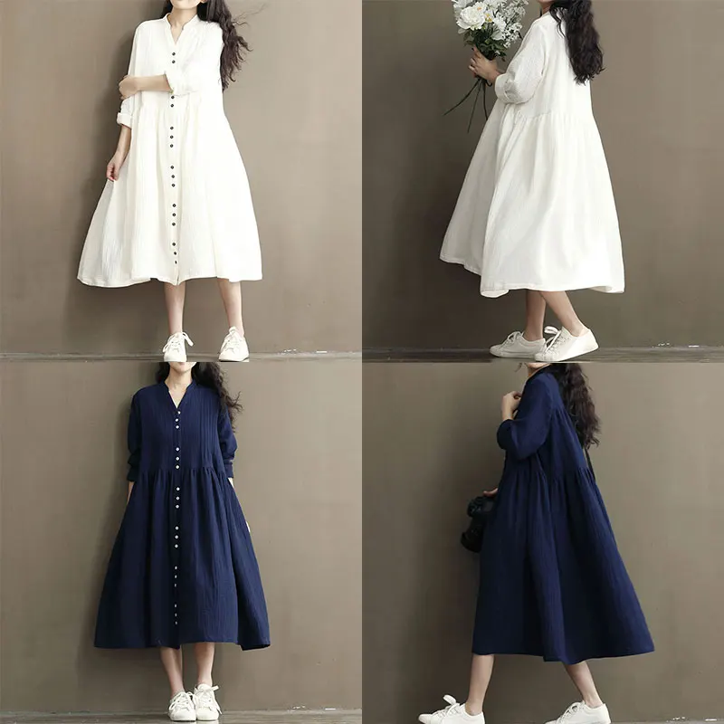 Осеннее однотонное платье рубашка винтажное женское с длинным рукавом сарафан