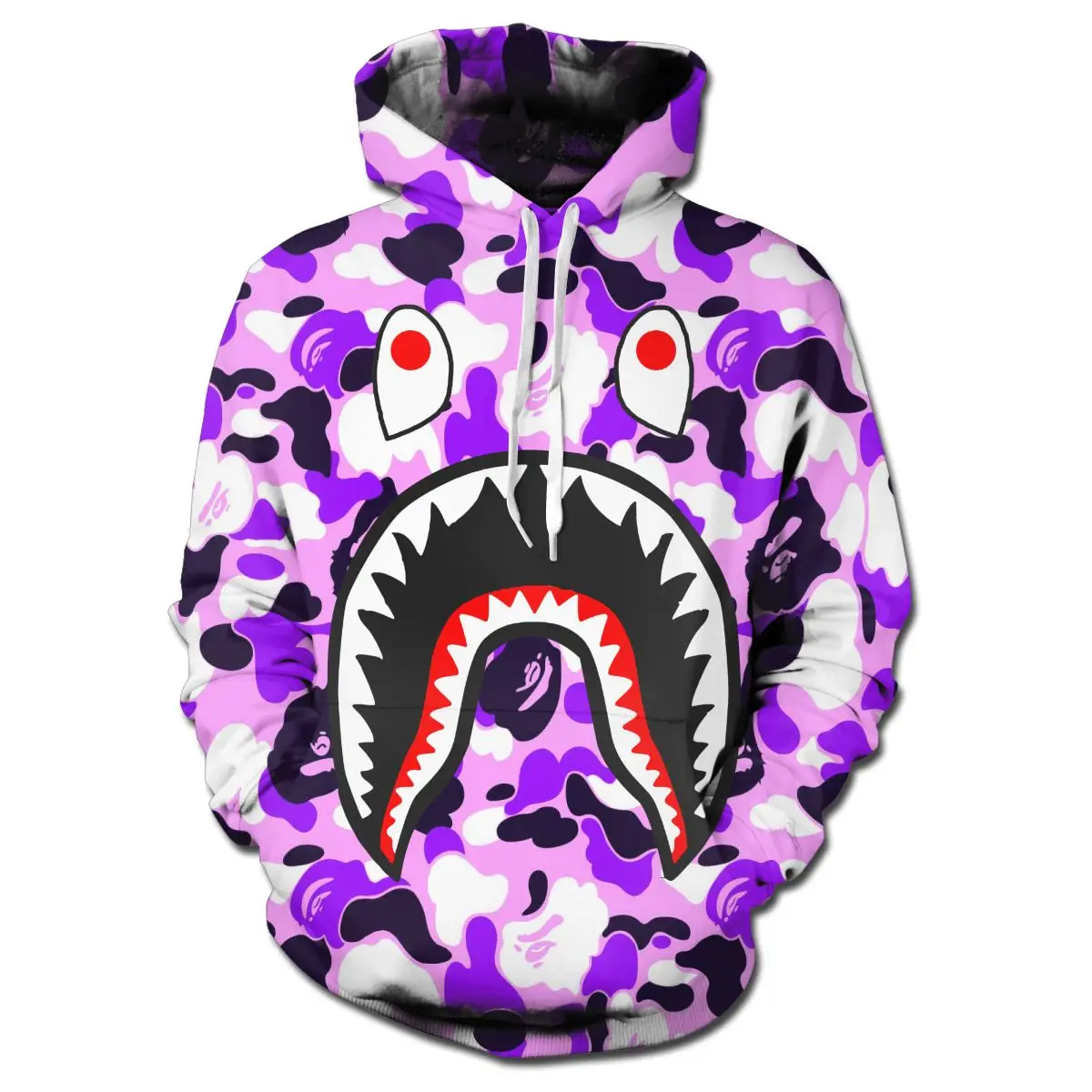 

Bape Shark 3d Print Hoodies Men Round Neck Sweatshirt Pullover Funny Comic Streetwear Cartoon Hoody