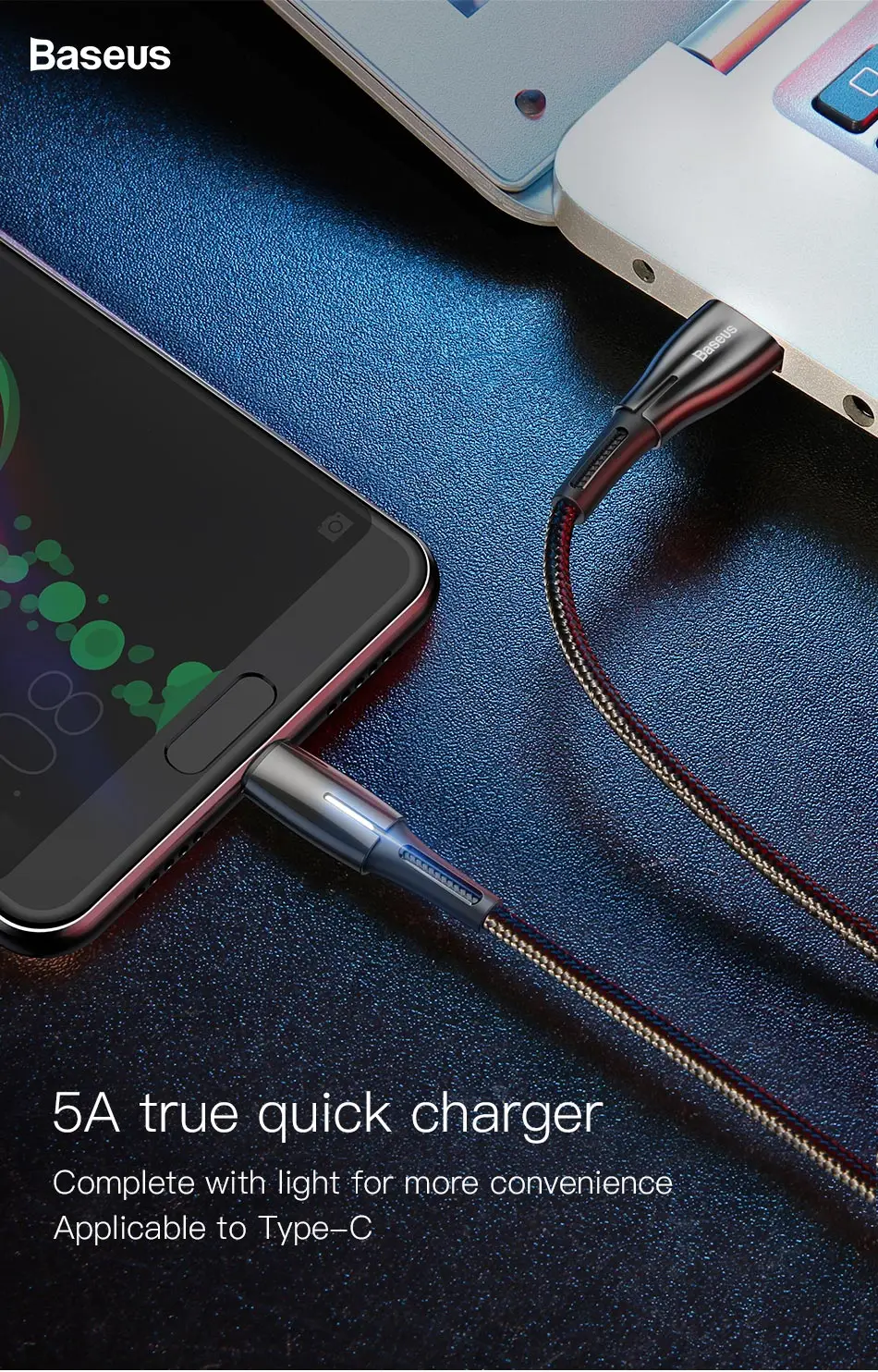 Кабель usb type-C Baseus 5A для huawei mate 30 Pro P30 Supercharge USB C Quick Charge 3,0 кабель для быстрой зарядки светодиодный кабель type USB-C