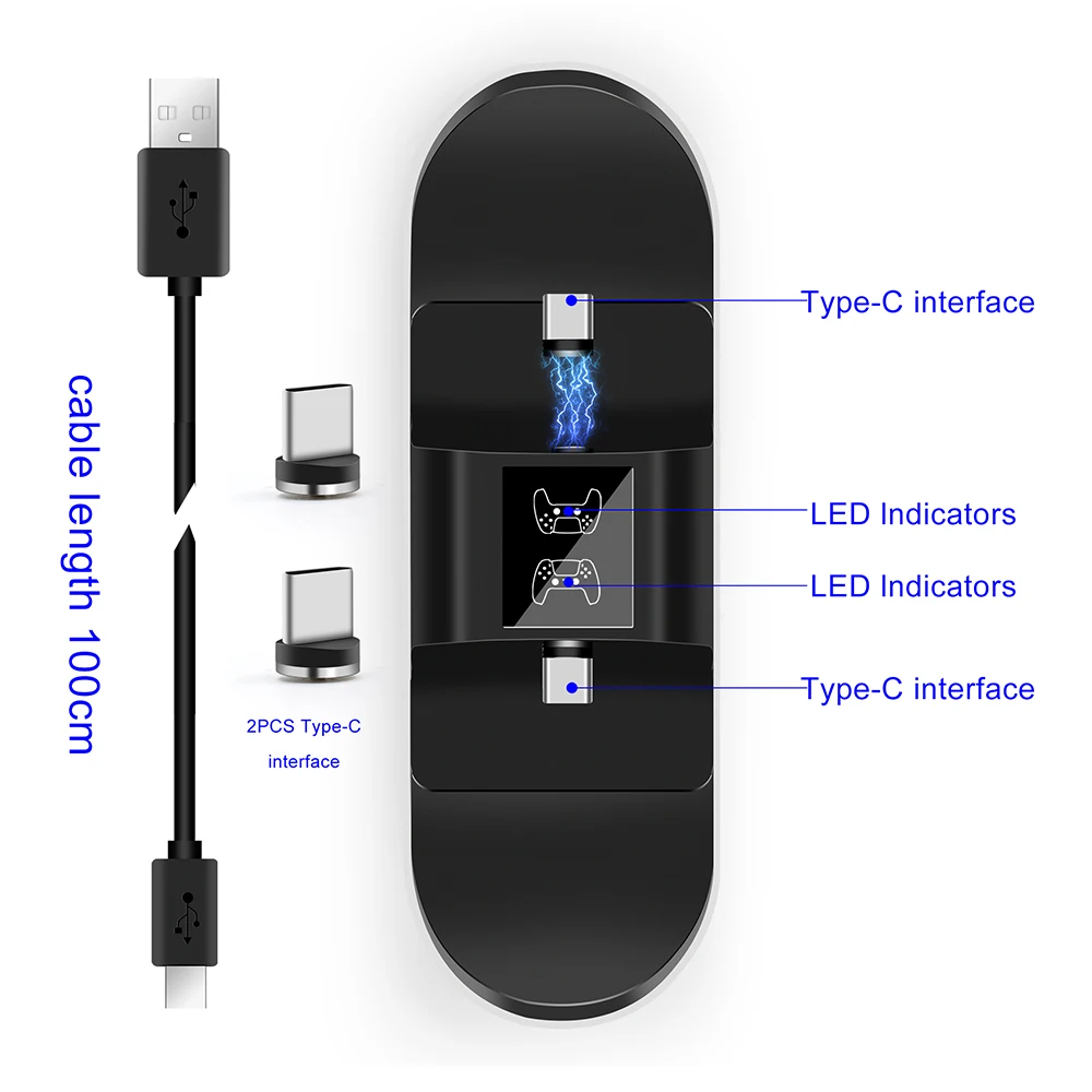 led wireless controller charging dock station 5v2a fast charger stand with 2 type c magnetic interface for playstation5 gamepad free global shipping