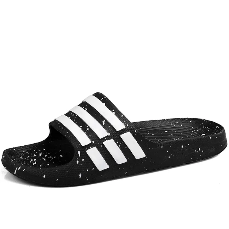 

WEH Men Slippers Summer beach 2020 Slides for Men Shoes Couple Flip Flops Soft Black And White Stripes Casual Slippers Male