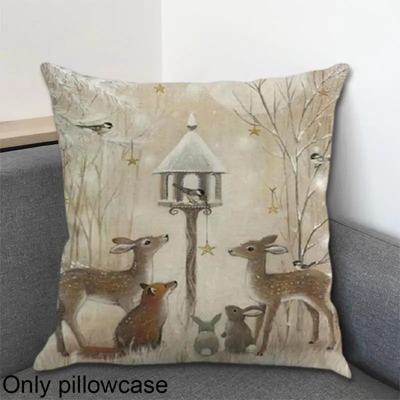 

Christmas Pillow Home Decor Animal Deer Rabbit Pattern Throw Covers Winter Pillow Cushion Printed Cover Pillowcase Y7F6