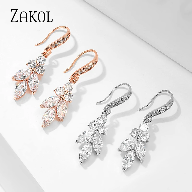 ZAKOL длинные висячие серьги с цветочным узором и цирконием блестящие свадебные