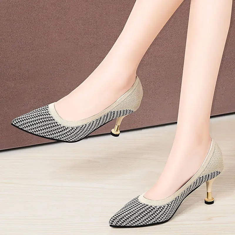 Rimocy/Модные женские разноцветные вязаные туфли-лодочки Весна-лето 2020 Острый носок