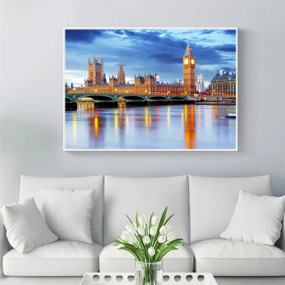 100% полноразмерная 5D алмазная живопись сделай сам городской пейзаж 3D круглая