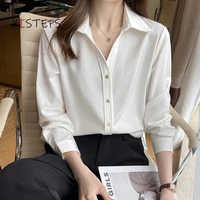 pure white shirts for women 2021 elegant office lady work wear shirts single breasted female dress tops womans blouses clothes