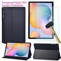 pure black leather tablet cover case for samsung galaxy tab s6 lite 10 4 p610 p615 tablet tempered glass protective film