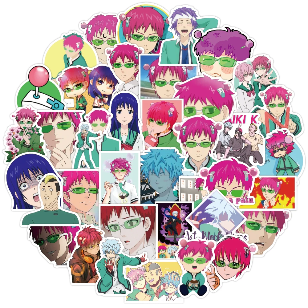 

50pcs/Pack Cartoon Saiki k Anime Stickers Waterproof Skateboard Motorcycle Guitar Luggage Laptop Bicycle Sticker Kids Toys