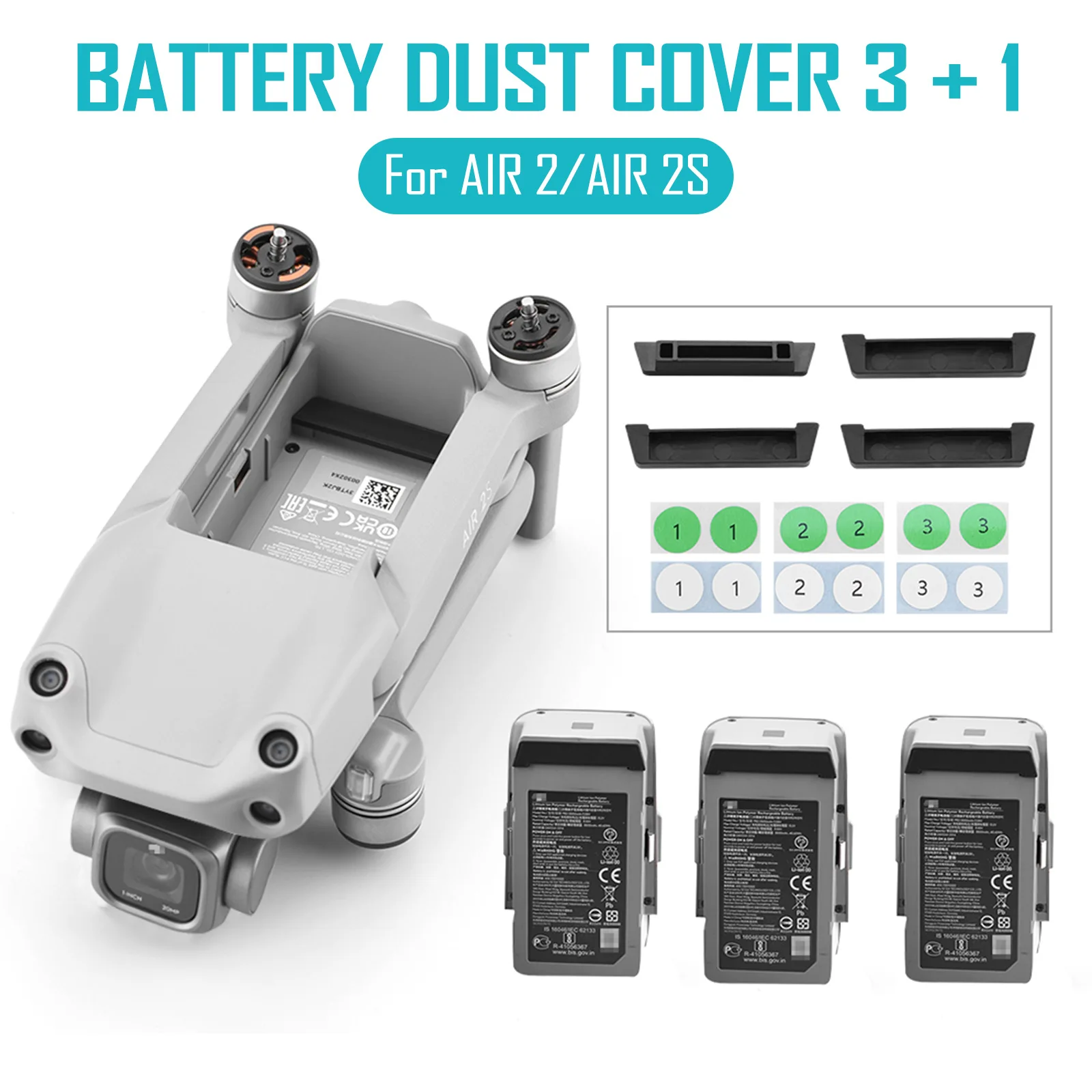 

SUNNYLIFE Drone Body Battery Charging Port Protection Cover Dust Cap Plugs with Stickers for DJI Mavic AIR 2 Drones Accessories