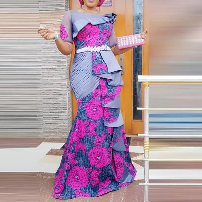 Женское длинное вечернее платье с оборками Фиолетовое Вечернее Платье макси