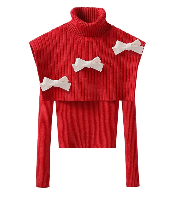 ALPHALMODA 2021 Демисезонный бант шаль с отложным воротом + футболка длинными рукавами