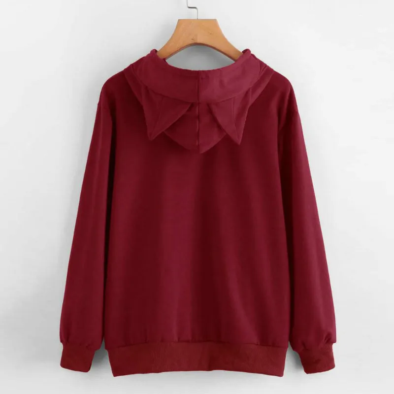 Толстовка Женская в стиле Харадзюку серый свитшот с капюшоном виде кошки уличная