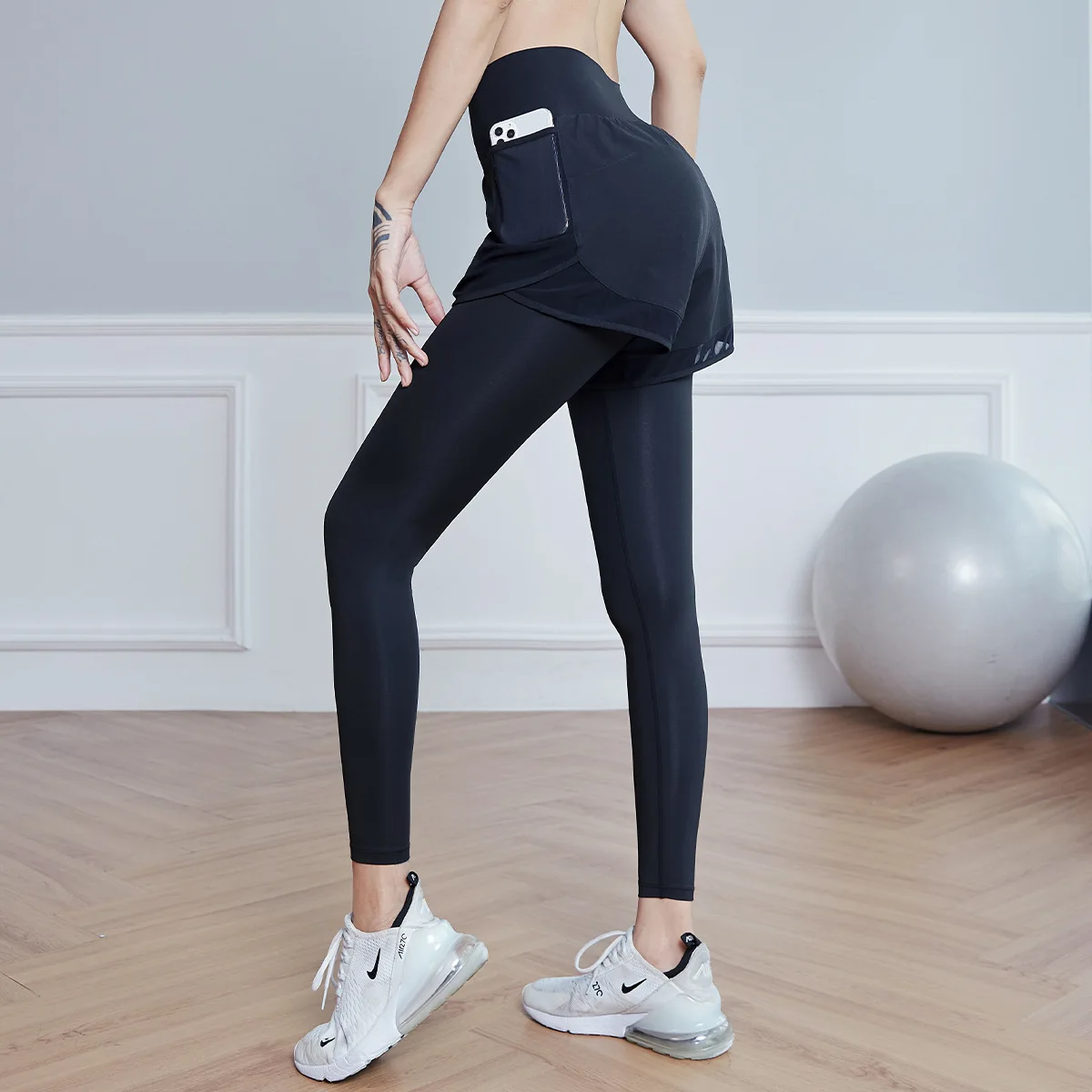 Women High Waiste Yoga Pants fake two pieces Seamless Leggings High Elastic for Fitness Running Exercise Tights Leggins