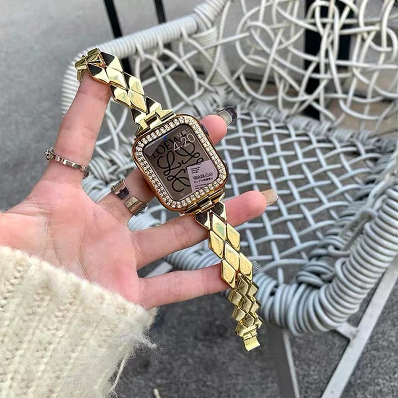 Metal stainless steel strap for Apple Watch SE 6 5 4 44mm 40mm watch, suitable for iwatch6/3/2 38mm 42mm diamond metal strap